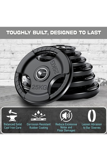 Delta Power Delta Power Fitness Olympic Weight Plates with Rubber Finish, 2" Opening and Triple Handles, 25kg