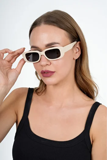 Olivier Philippe Cream Rectangular Vintage Retro Sunglasses