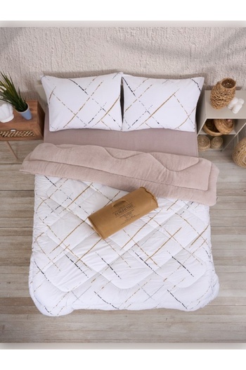 Sudemhome Double Double Sided Luxury Welsoft Elite Quilt Soft Fleece Quilt and Pillowcase Reflection Beige
