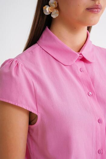 Mixray 4698 Kadın Ay Kol Fit Pensli Gömlek Pembe
