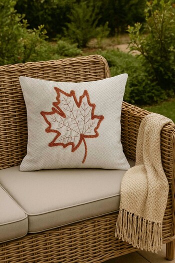 Rivaİstanbul Tile Leaf Patterned Straw Look Woven Punch Throw Pillow Cover