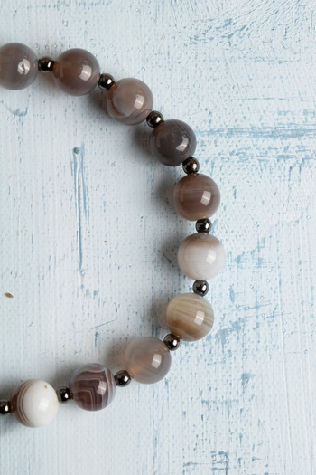 DENİZ Certified Coffee Eye Agate & Hematite Natural Stone Bracelet