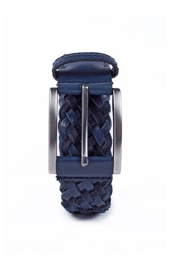 Hemington Navy Blue Handmade Suede Leather Braided Belt