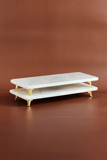 ioadesign Damla 2-Piece Fine and Real Marble Presentation Set - Gold Footed