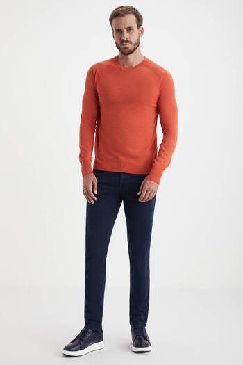 Hemington Slim Fit Crew Neck Orange Merino Wool Knitwear