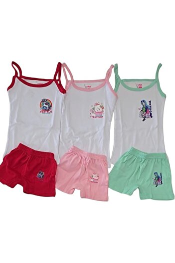 TEXTELO Girls' Underwear Set of 3, Cotton Vests and Briefs, Coloured & White (RED, Green, PINK)