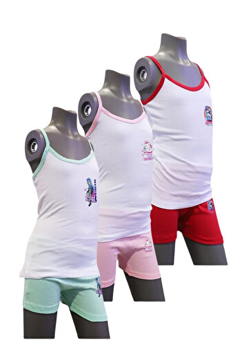 TEXTELO Girls' Underwear Set of 3, Cotton Vests and Briefs, Coloured & White (RED, Green, PINK)