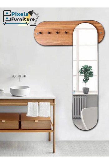 PixelsFurniture Pixel Furniture Wall Mounted Wooden Shelf with Mirror and Clothes Hangers 120*80cm