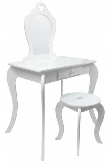 SERSIMO Set Masa de toaleta pentru copii Elza, alba, cu oglinda si taburet, 71x50x108 cm