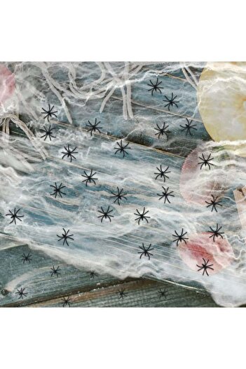 PARSUP Halloween fabric set with 100 artificial spiders, cotton/plastic, white/black