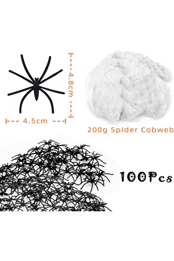 PARSUP Halloween fabric set with 100 artificial spiders, cotton/plastic, white/black