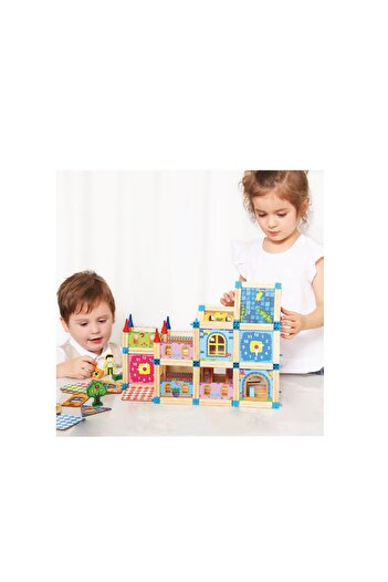 ideal STORE Wooden building blocks set for children PRINCESS CASTLE, Includes 128 elements, Accessorized with blocks