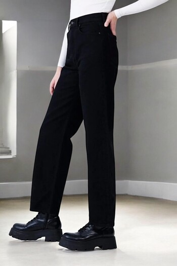 Livik Jennifer Young Girl Black High Waist Elastane Blended Unlined Wide Leg Jeans