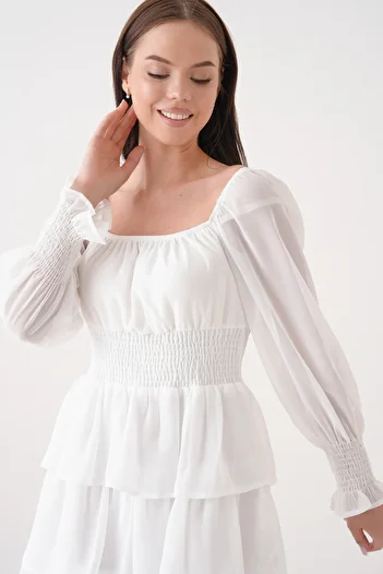 Secret Passion Lingerie Women's Lined Chiffon Fabric Gipe and Tiered Design White Mini Evening Dress 078