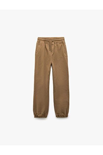 Koton Cotton Gabardine Jogger Trousers with Lace-Up Waist and Pocket Detail