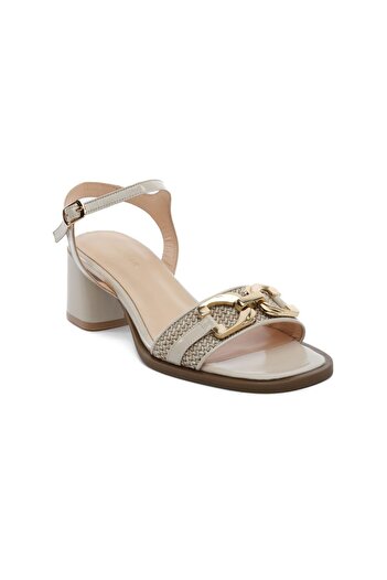 Greyder 59258 Beige Wrinkled Patent Leather Genuine Leather Women's Sandals
