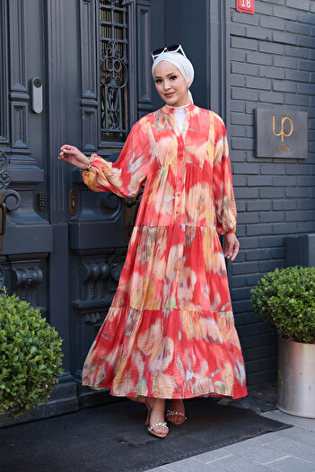 LOCCO Women's Tie Dye Pattern Dress Orange