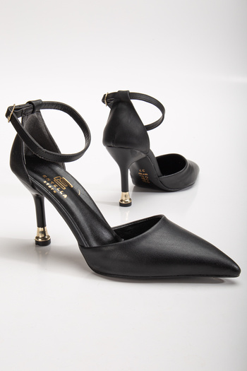 Entella Store Kadın Siyah Deri Arkası Kapalı Sivri Şık Topuklu Stiletto Ayakkabı