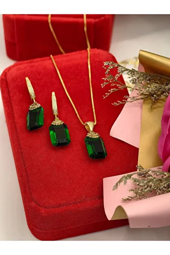 argint 925 Green stone necklace + earrings set