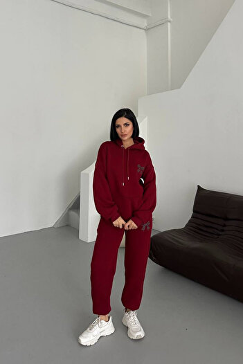 Bliss Modern Design Bow Detailed Women's Bottom Top Tracksuit Set