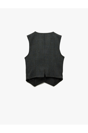 Koton V Neck Sleeveless Buttoned Pocket Checked Blazer Vest