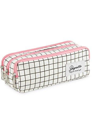 zagatto White and pink girls’ pencil case, spacious, 3 compartments, waterproof, school use, ZG722