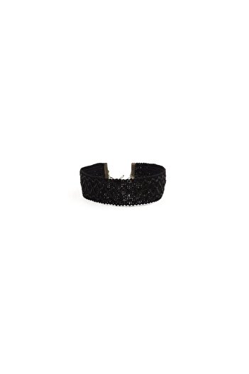 SYAZE Black Knitted Patterned Choker and Bracelet Set