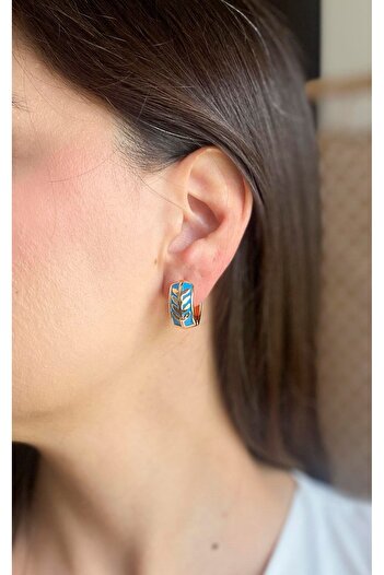 Sacha Accessories Leaf Patterned Turquoise Gold Hoop Earrings