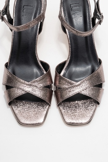 LuviShoes Melin Platinum Patterned Cross Strap Women's Heeled Shoes