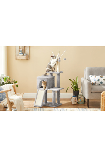 feandrea Ansamblu de joaca pentru pisici, tip copac, cu scara si ascunzatoare, 42x32x118cm, gri
