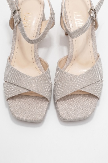 LuviShoes Lisbon Gold Glitter Cross Strap Women's Platform Heeled Shoes