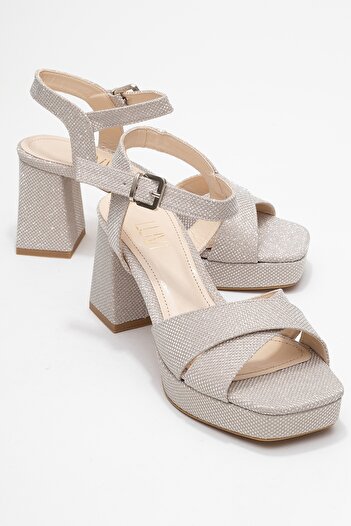 LuviShoes Lisbon Gold Glitter Cross Strap Women's Platform Heeled Shoes