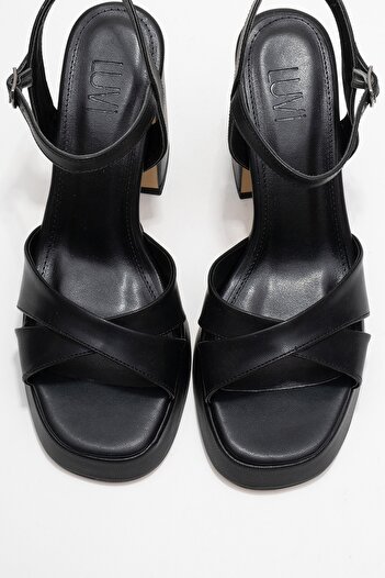 LuviShoes Lello Black Skin Women's Platform Heeled Shoes