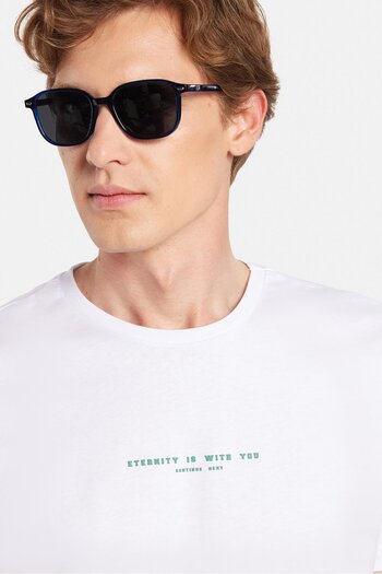 Tudors Ανδρικό T-shirt Slim Fit Slim Fit 100% βαμβακερό τυπωμένο λευκό μπλουζάκι με λαιμόκοψη