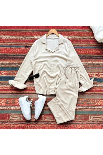 tiggirmoda Bürümcük Crinkle Fabric Summer Lycra Men's Shirt Pants Set