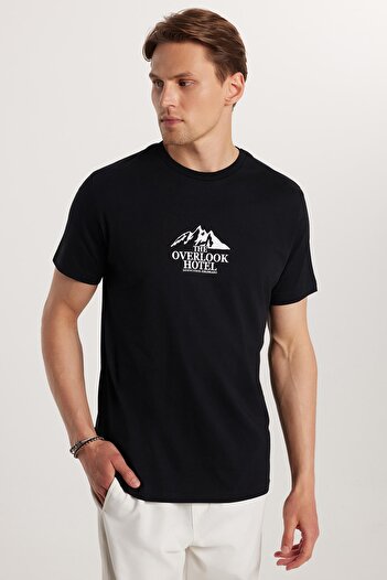 Tudors Ανδρικό T-shirt Slim Fit Slim Fit 100% βαμβακερό μαλακό μπλουζάκι με εμπριμέ μαύρο Crew