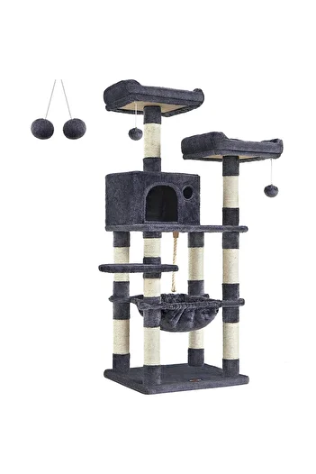 feandrea Ansamblu de joaca pentru pisici, tip copac, cu 3 culcusuri, 55x45x143cm, gri