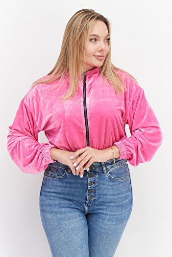 Steve Madden Women Mock Neck Long Sleeve Textured Crop Sweatshirt, Pink