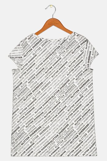 IKKS Kids Girl Round Neck Short Sleeve Allover Printed Top, White