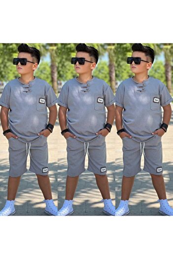 MUMİKİDS Boy's Judge Collar Linen Fabric Bottom Top Summer 2-Piece Set