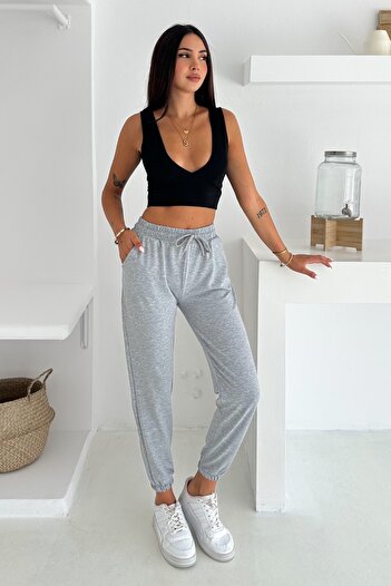 FEMELLE Women's Gray Sweatpants with Elastic Legs and Waist
