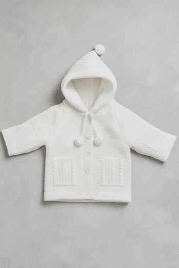 Cevval Textured Pattern Hooded Pompom Double Layer Knitted Baby Cardigan