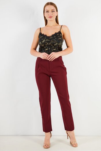 IKKS Women Regular Fit Solid Pants, Maroon