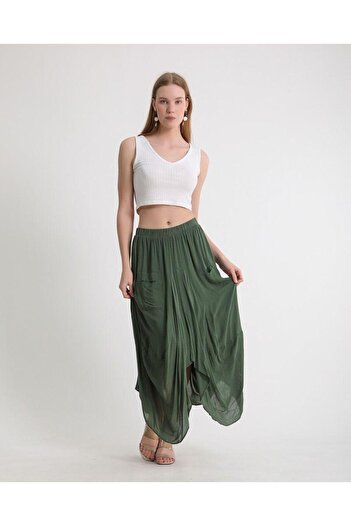 AGORATEKSTİL Women's Cotton Fabric Shalwar Skirt with Double Pockets