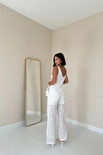 369 etnik butik Summer Dream White Festoon Jumpsuit