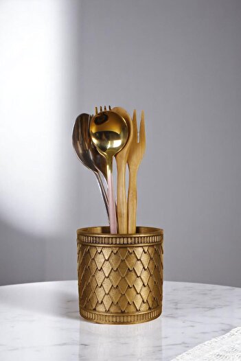 Evene Countertop Cutlery Decorative Vertical Cutlery Cylinder Cutlery Gold Antique Color Model 87