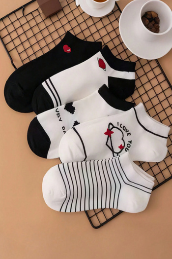 Esinti 5 Pairs Women's Ankle Length Summer Booties Socks – Cotton, Seamless Toe, Patterned Socks Set