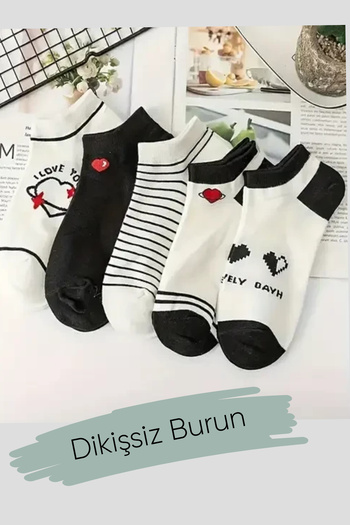 Esinti 5 Pairs Women's Ankle Length Summer Booties Socks – Cotton, Seamless Toe, Patterned Socks Set