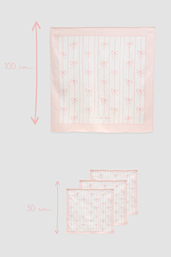Atelier Babbi Muslin Baby Cover and 3-Piece Mouth Diaper Set - Ribbon / Pink