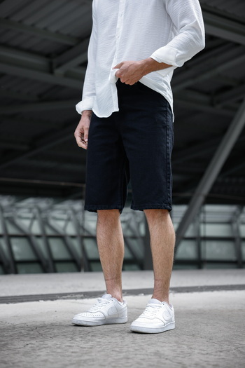 Newtime Men's Relaxed Fit Baggy Fit 100% Cotton Black Denim Shorts